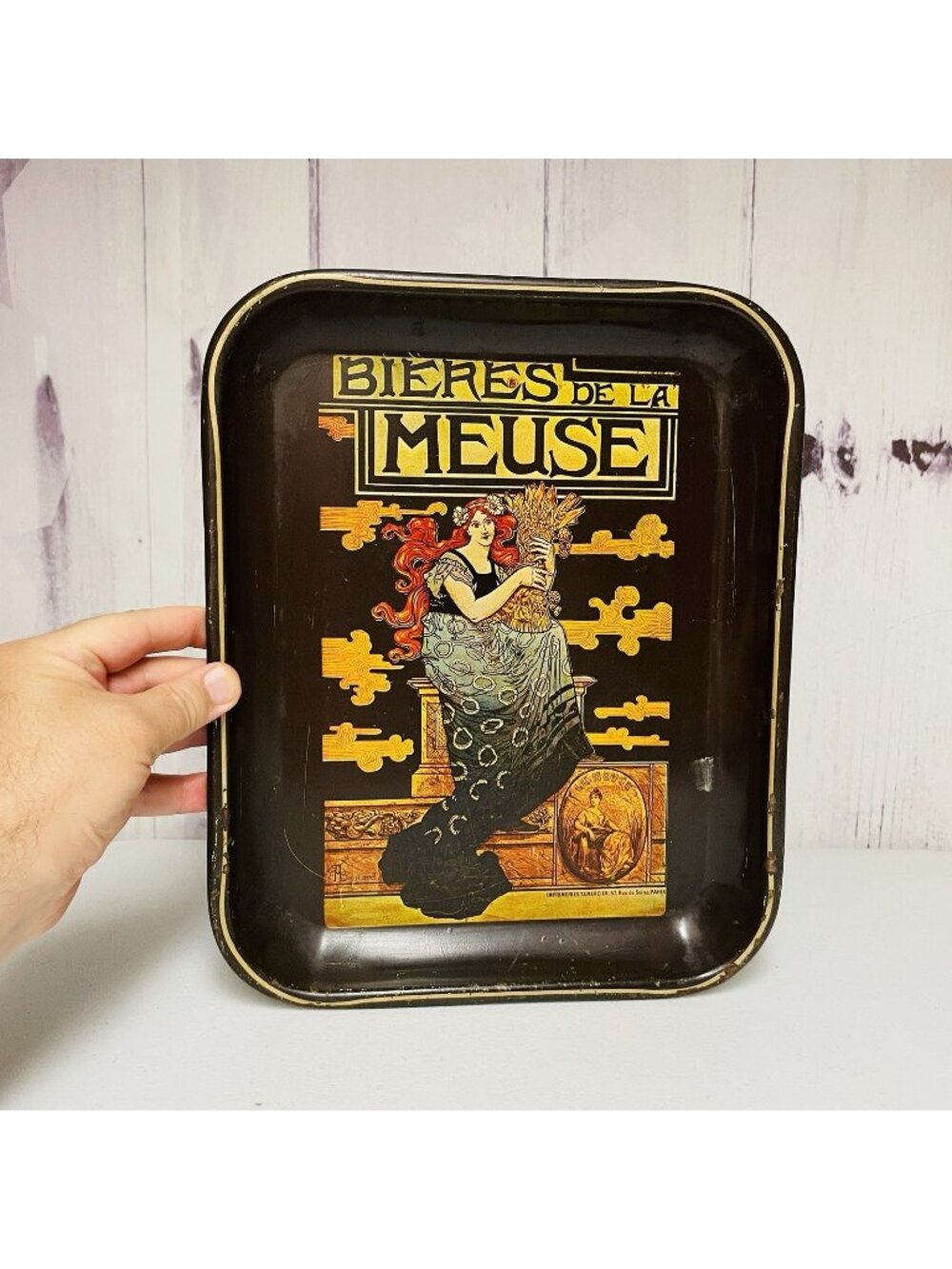Vintage Bieres De La Meuse French Metal Beer Tray 13" x 10.5"